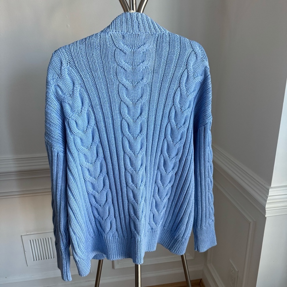Banana Republic Blue Chunky Cable Knit Women's Cardigan Sweater Small Petite - Picture 5 of 8